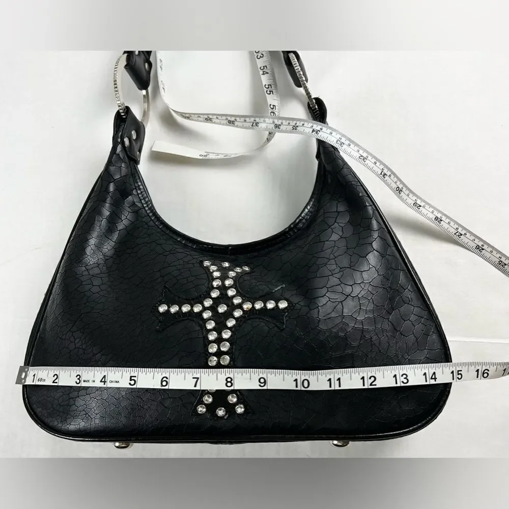 Raviani Black Leather Swarovski Crystal & Rivets Shoulder Bag
